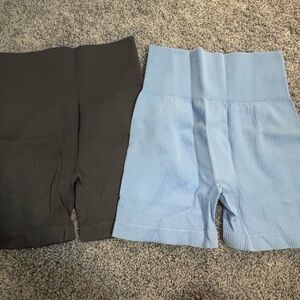 Amazon Women's Ribbed Bike Shorts - Black and Light Blue